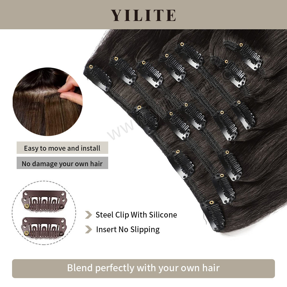 Realmhair Clip In Hair Extensions Human Hair Invisible Natural Remy Human Hair (#1B Natural Black)