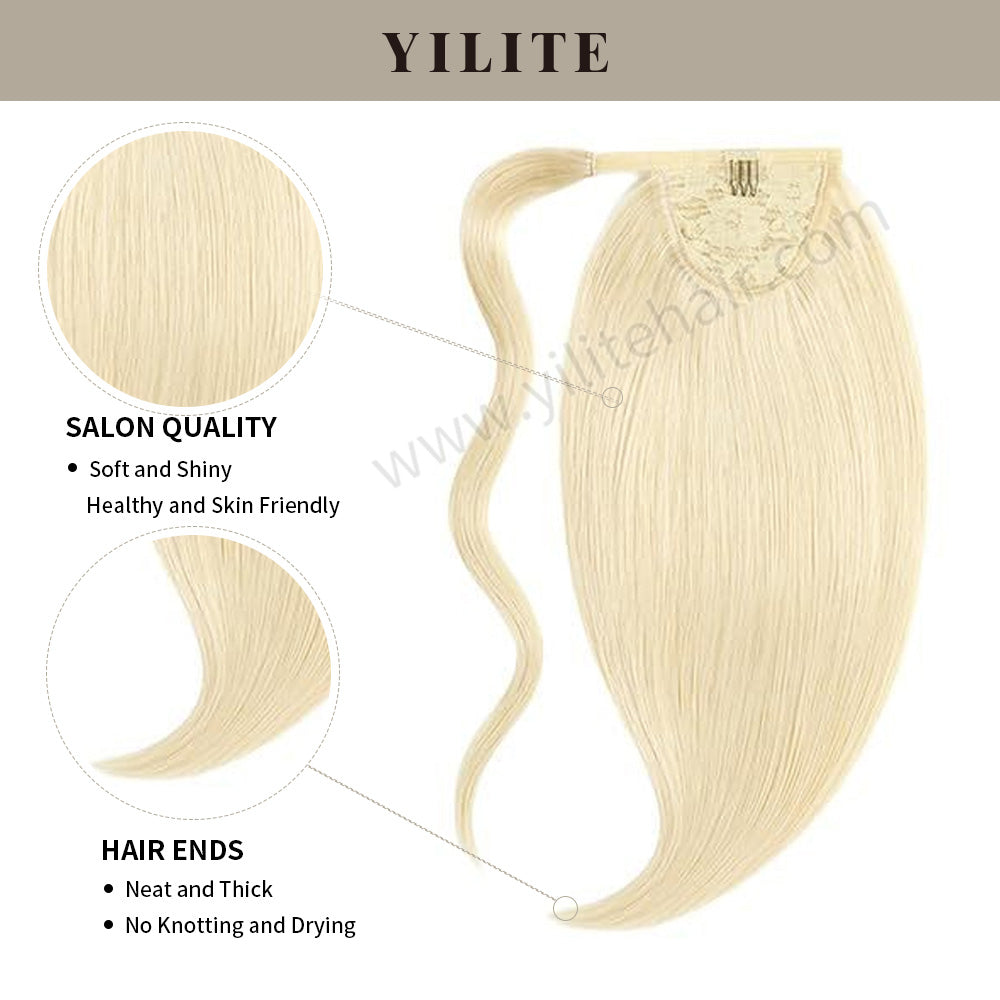 Realmhair clip-in ponytail extension with salon quality and thick ends (#60 Platinum Blonde)