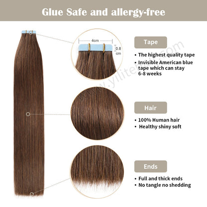 Realmhair Tape In Hair Extensions Tape Ins Invisible Natural Remy Human Hair (#4 Dark Brown)-Realmhairhair