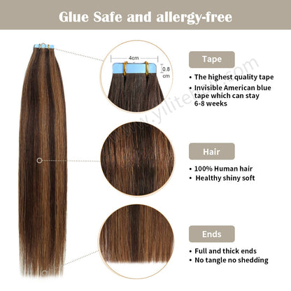 Realmhair Tape In Hair Extensions Tape Ins Invisible Natural Remy Human Hair (#P2/6/T2)-Realmhairhair