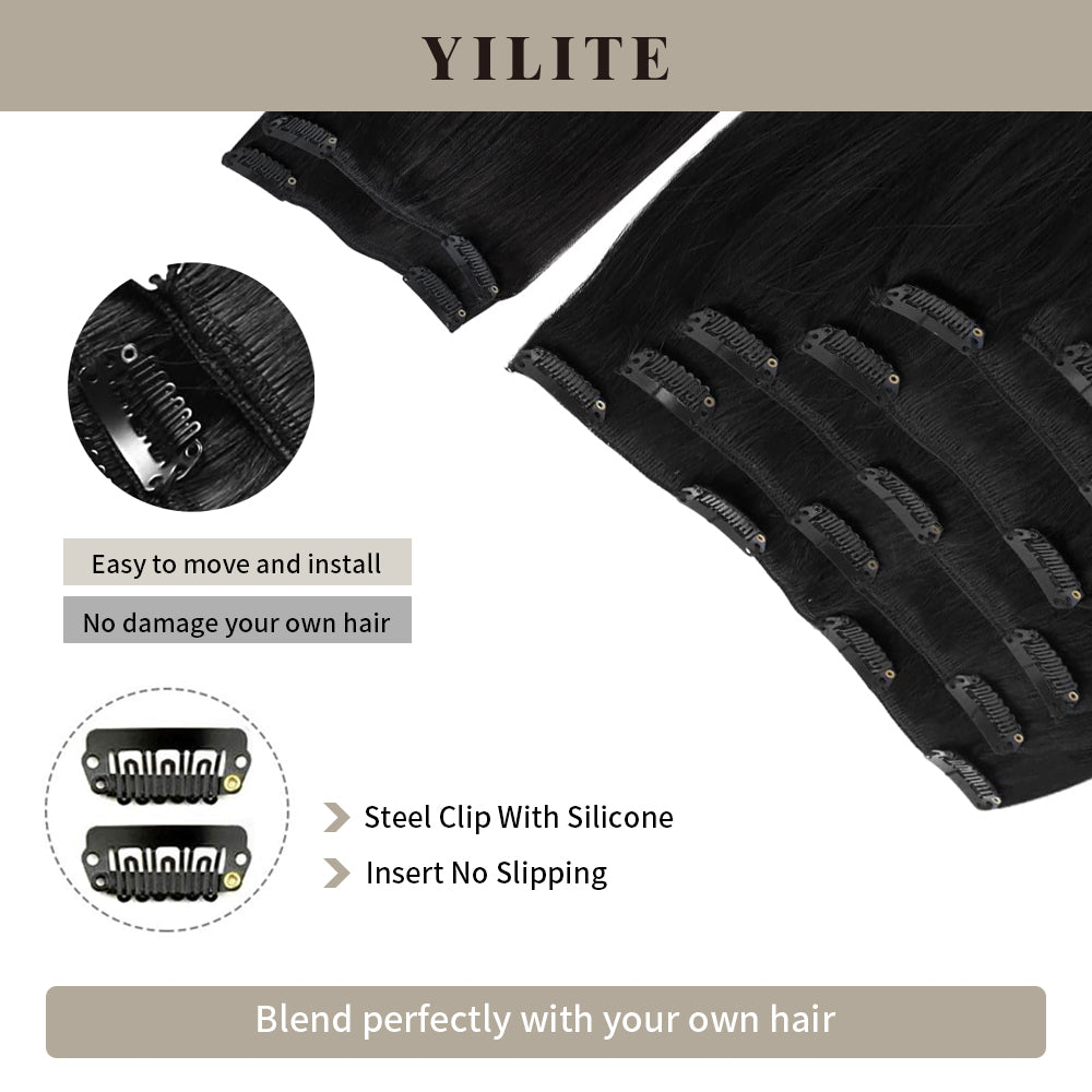 Realmhair Clip In Hair Extensions 9Pcs 20 Clips Invisible Natural Remy Human Hair (#1 Jet black)