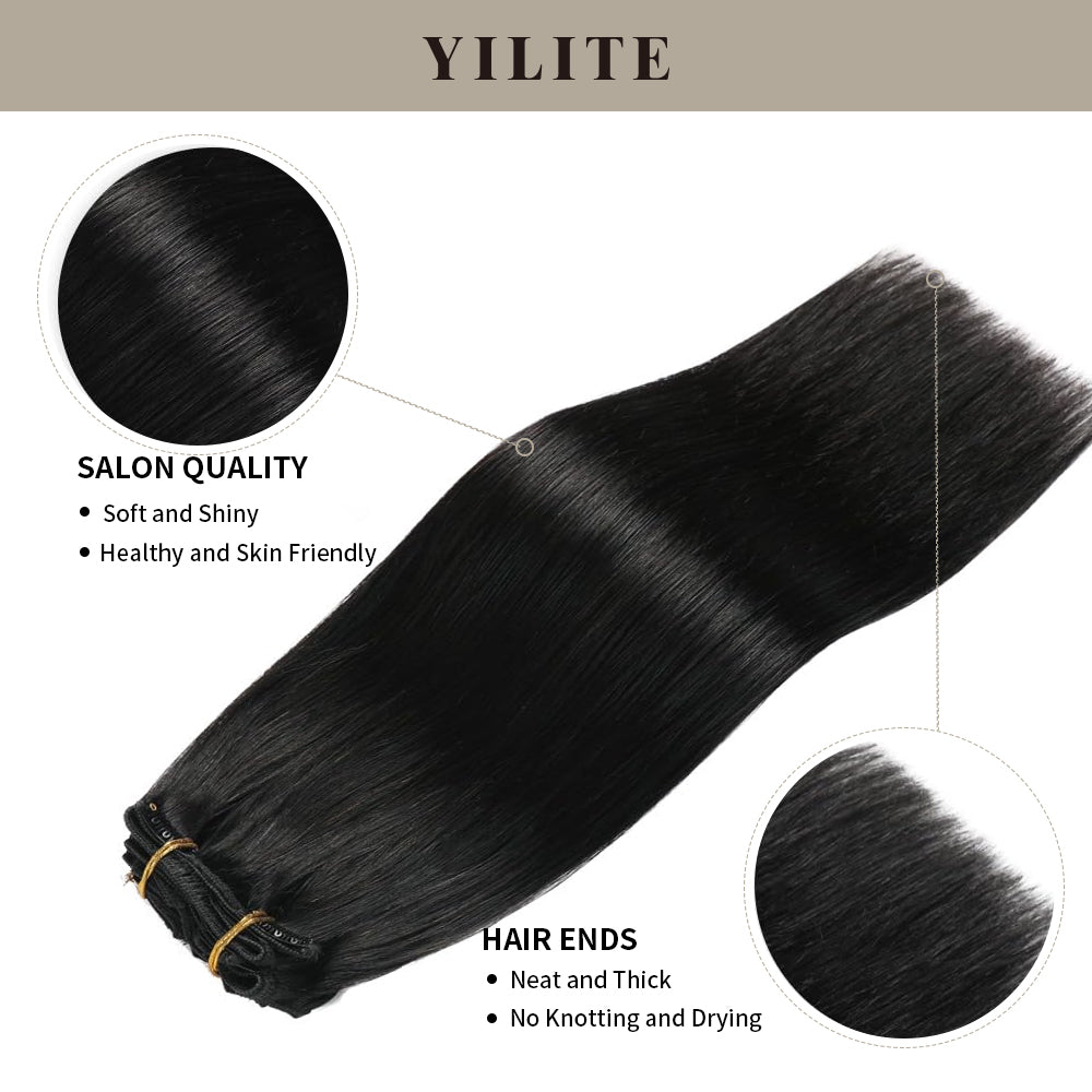 Realmhair Clip In Hair Extensions Human Hair Invisible Natural Remy Human Hair (#1 Jet black)