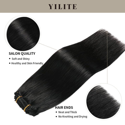 Realmhair Clip In Hair Extensions Human Hair Invisible Natural Remy Human Hair (#1 Jet black)