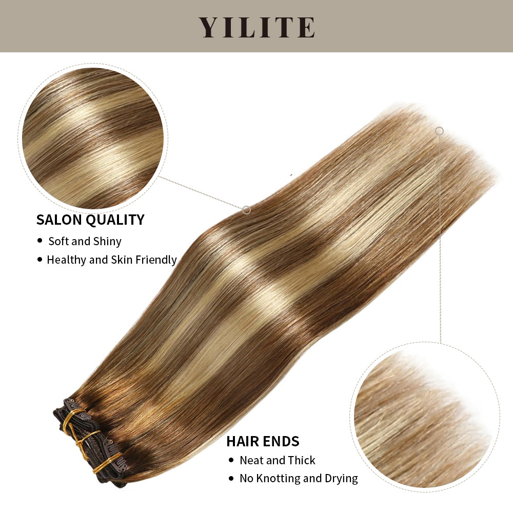 Realmhair #P6/613/T4 clip in hair extensions 7Pcs 16 clips with salon quality and full hair ends
