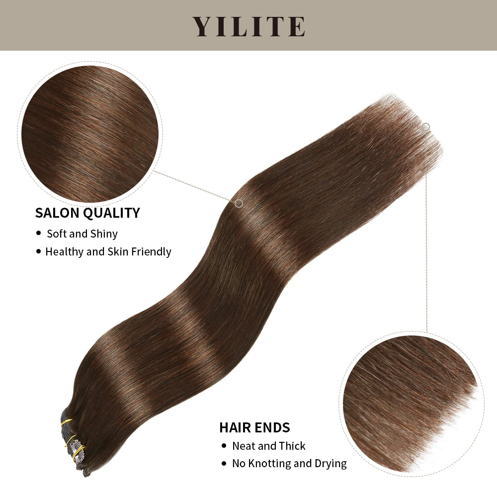 Realmhair clip in hair extensions  8Pcs 18 Clips with salon quality and hair ends (#4 Medium Brown)