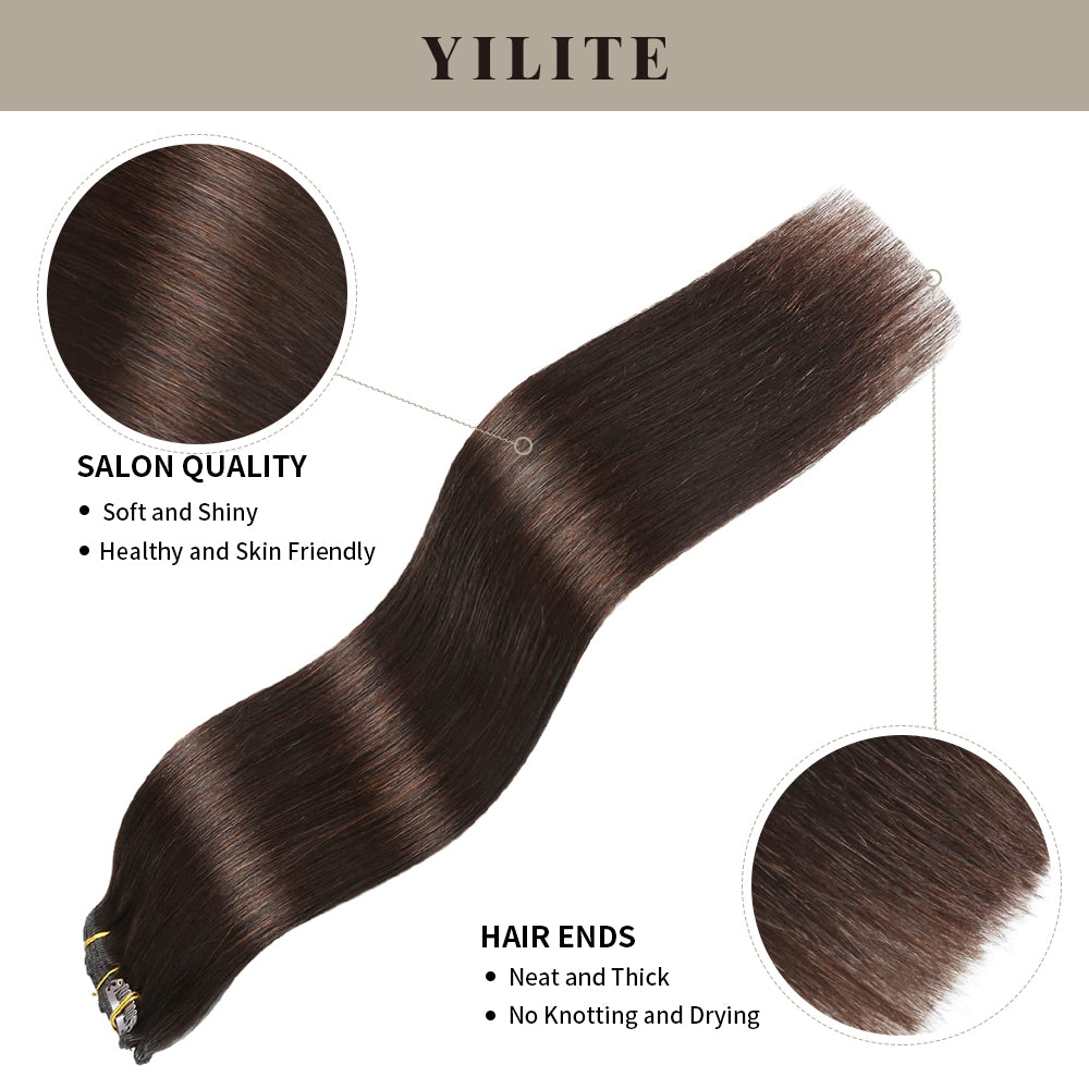Realmhair clip in hair extensions 8Pcs 18 Clips with salon quality and hair ends (#2 Darkest Brown)