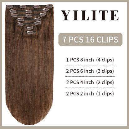Realmhair Clip In Hair Extensions Human Hair Invisible Natural Remy Human Hair (#6 Chestnut Brown)