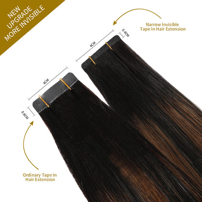 Comparison of narrow tape in hair extensions vs ordinary tape in extensions 24Pcs (#P1B/6/T1B)