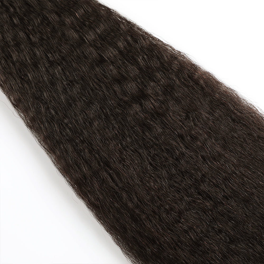 Close-up of Realmhair Kinky Seamless Injected Invisible Tape-In Hair Extensions (#2 Darkest Brown)
