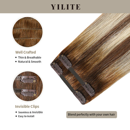 Clip-in hair pads (2 pieces) with front view thumbnail and close-up of clips (#P6/613/T4)