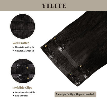 Clip-in hair pads (2 pieces) with front view thumbnail and close-up of clips  (#1B Natural Black)
