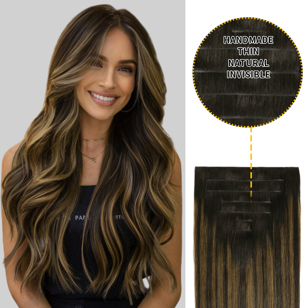 Realmhair Seamless Injected Hand-Tied Invisible Clip-ins 7Pcs 16 Clips Virgin Human Hair (#P1B/6/T1B)