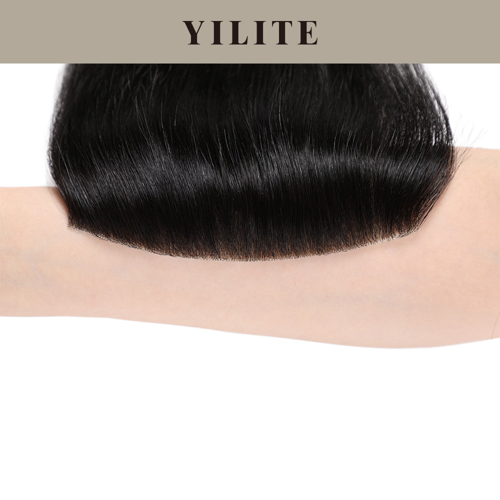 Demonstration of the invisible effect of seamless hair patches 7x15cm on the arms (#1 Jet Black)