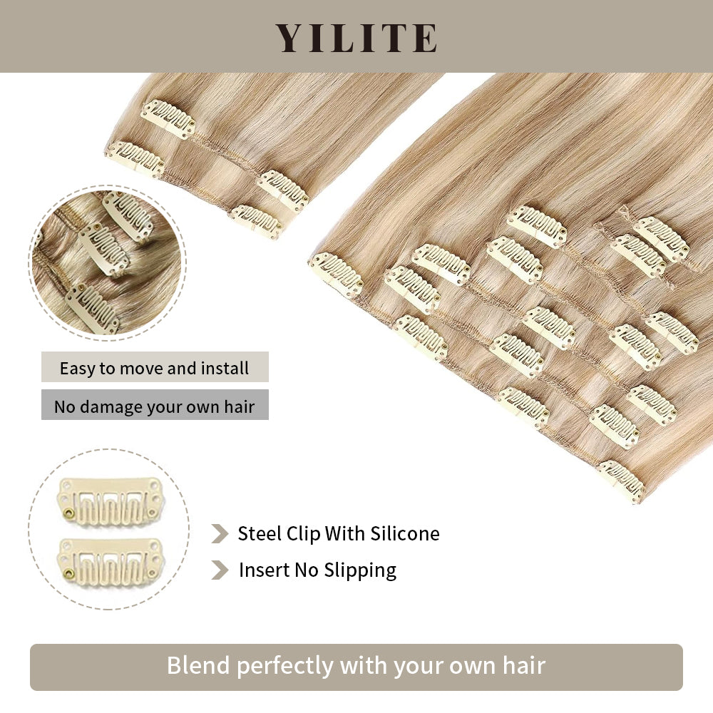 Realmhair Clip In Hair Extensions Human Hair 9Pcs 20 Clips Invisible Natural Remy Human Hair (#P18/613)