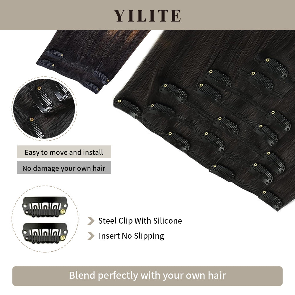 Realmhair Clip In Hair Extensions 9Pcs 20 Clips Invisible Natural Remy Human Hair (#P1B/6/T1B)