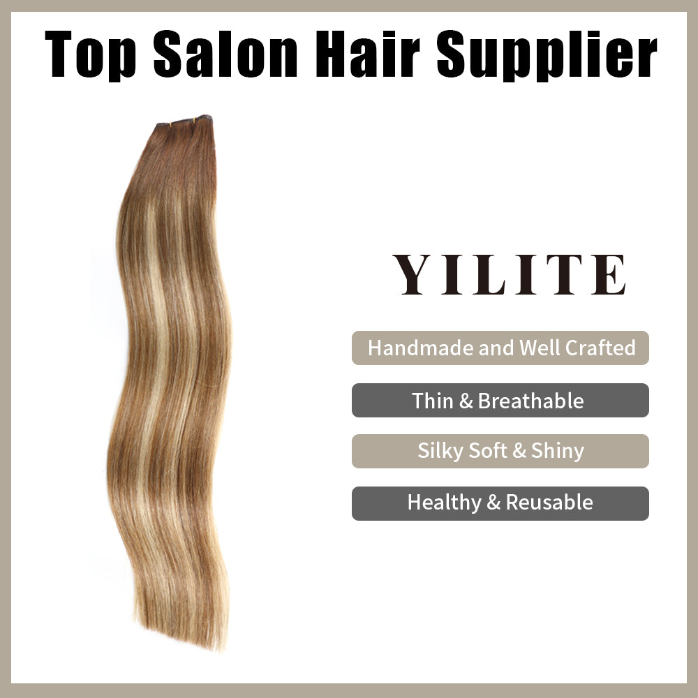 Realmhair 100% virgin human hair genius weft 1Pc- silky, shiny & reusable (#P6/613/T4)