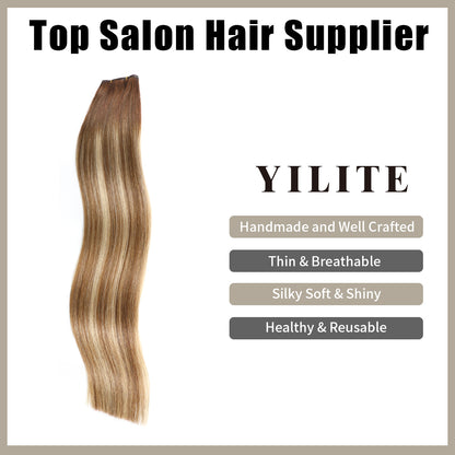 Realmhair 100% virgin human hair genius weft 1Pc- silky, shiny & reusable (#P6/613/T4)