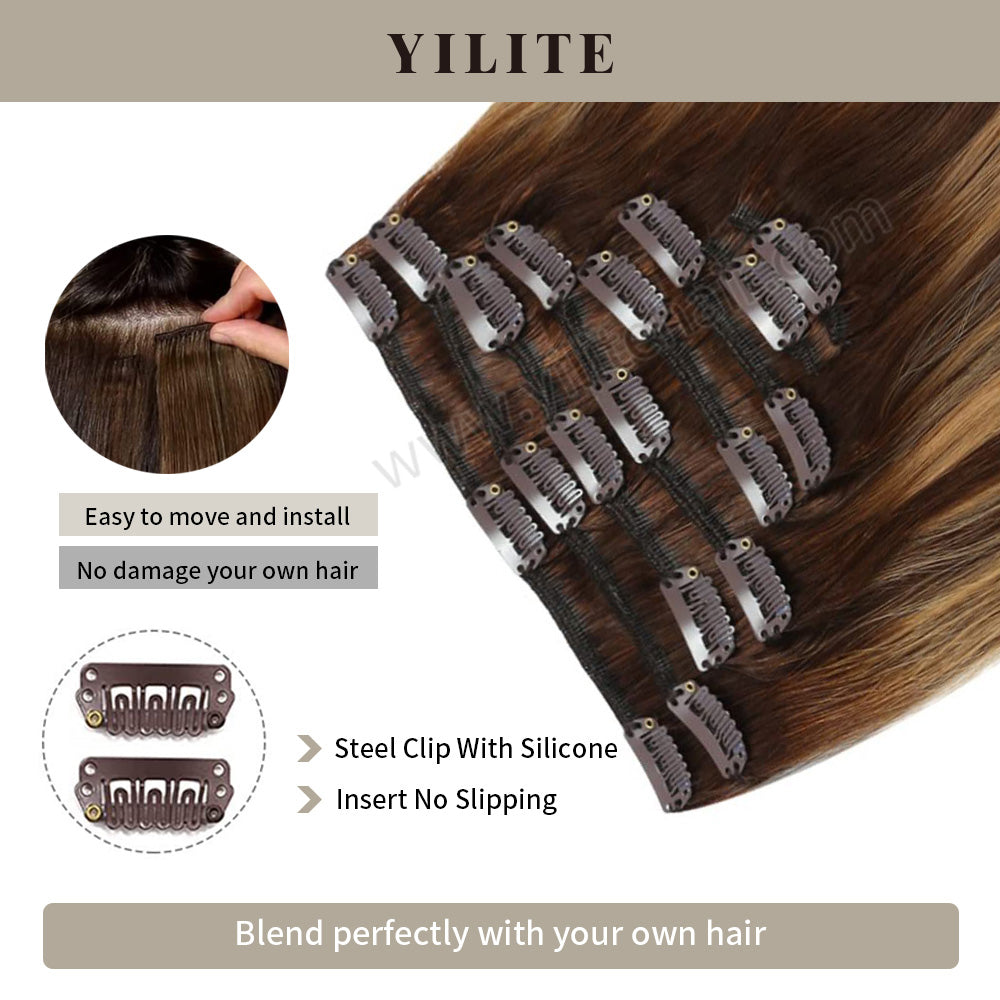 Realmhair Clip In Hair Extensions Human Hair Invisible Natural Remy Human Hair (#T4/27/P4)