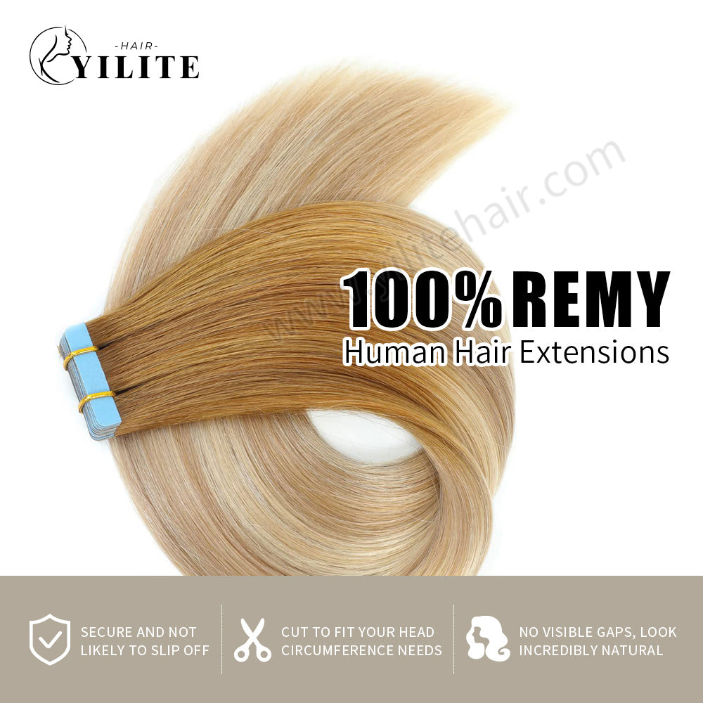 Realmhair Tape In Hair Extensions Tape Ins Invisible Natural Remy Human Hair (#T8P18/60)-Realmhairhair
