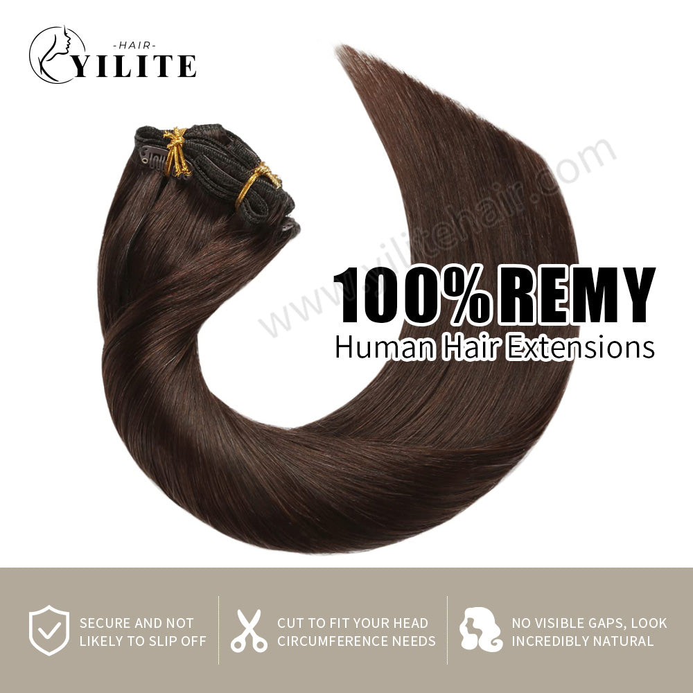 Realmhair clip in hair extensions 7Pcs 16 clips Remy human hair (#2?Darkest?Brown?) 