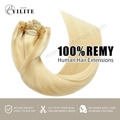 Realmhair clip in hair extensions 8Pcs 18 clips  Remy human hair (#613 Bleach Blonde)