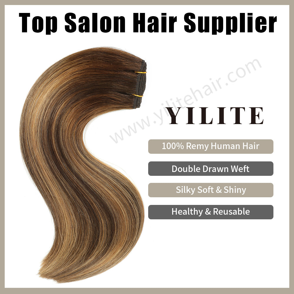 Realmhair 100% virgin human hair weft, silky, shiny & reusable double drawn hair extensions (#P4/27/T4)