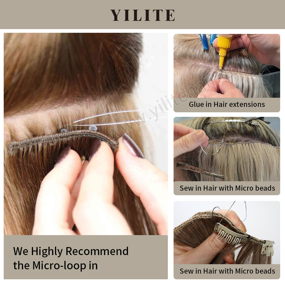 Realmhair weft hair extension attachment methods: gluing, sewing, clipping, micro loop (#2)