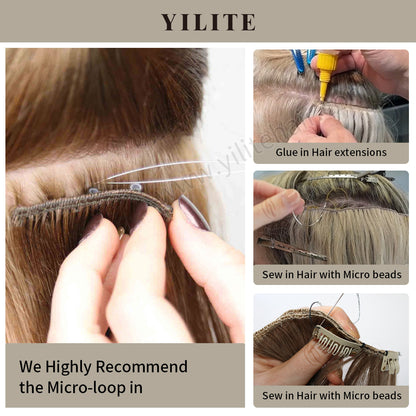 Realmhair weft hair extension attachment methods: gluing, sewing, clipping, micro loop (#1B) 