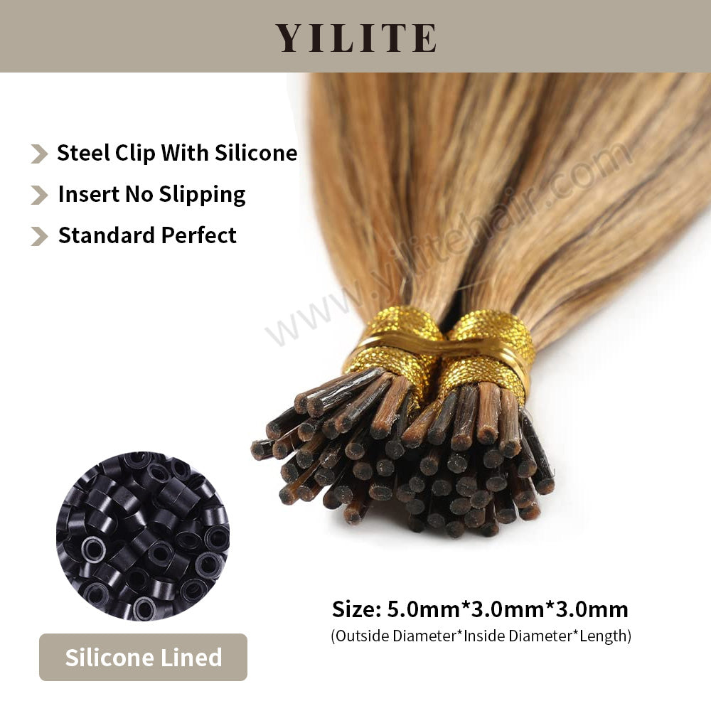 Realmhair I Tip hair extensions shown with silicone-lined beads for illustration (5.0¡Á3.0¡Á3.0mm) 