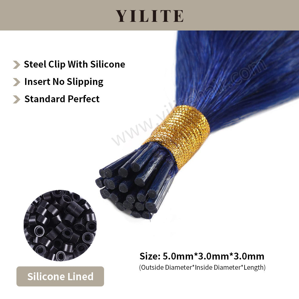 Realmhair I Tip hair extensions shown with silicone-lined beads for illustration (5.0¡Á3.0¡Á3.0mm)(#Blue)