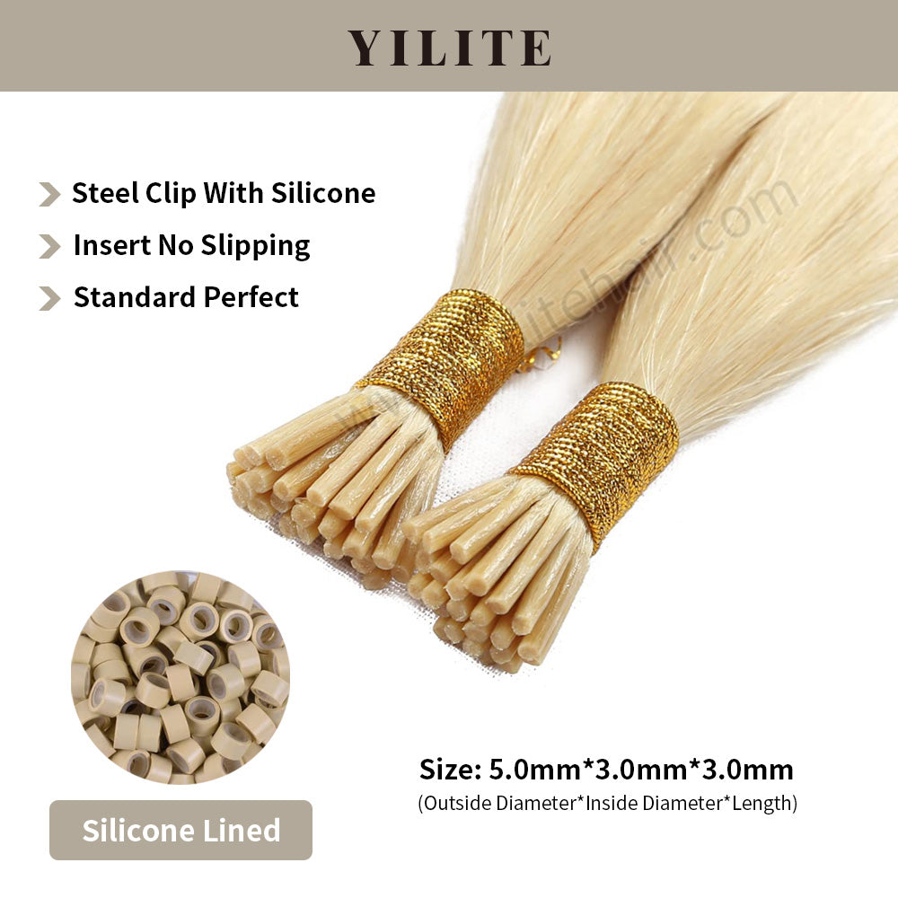 Realmhair I Tip hair extensions shown with silicone-lined beads for illustration (5.0¡Á3.0¡Á3.0mm)(#60)
