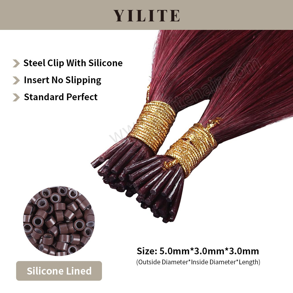 Realmhair I Tip hair extensions shown with silicone-lined beads for illustration (5.0¡Á3.0¡Á3.0mm)(#99J) 