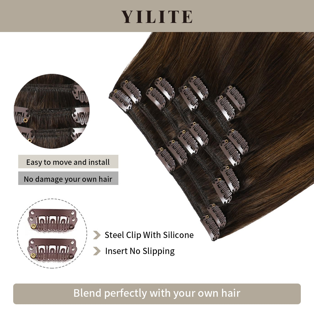 Realmhair Clip In Hair Extensions 8 Pcs 18 Clips Invisible Natural Remy Human Hair (#P2/6/T2)