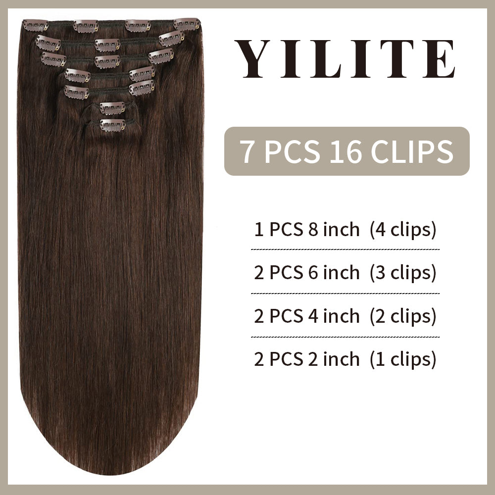 Realmhair Clip In Hair Extensions Human Hair Invisible Natural Remy Human Hair (#2?Darkest?Brown)