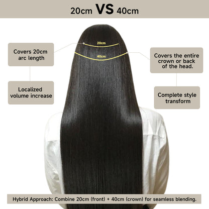 Placement comparison of 20 cm and 40 cm long seamless tape-in hair extensions  