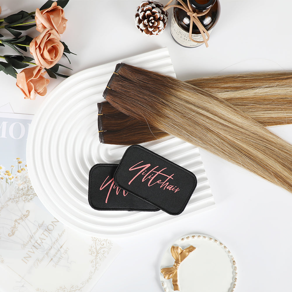 Realmhair genius wefts 2Pcs in color #P6/613/T4 and 2 magic bangs pad hair stickers 