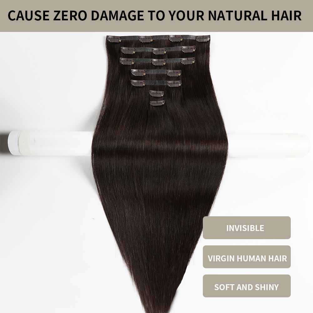 Realmhair Seamless Injected Hand-Tied Invisible Clip-ins 7Pcs 16 Clips Virgin Human Hair (#2)
