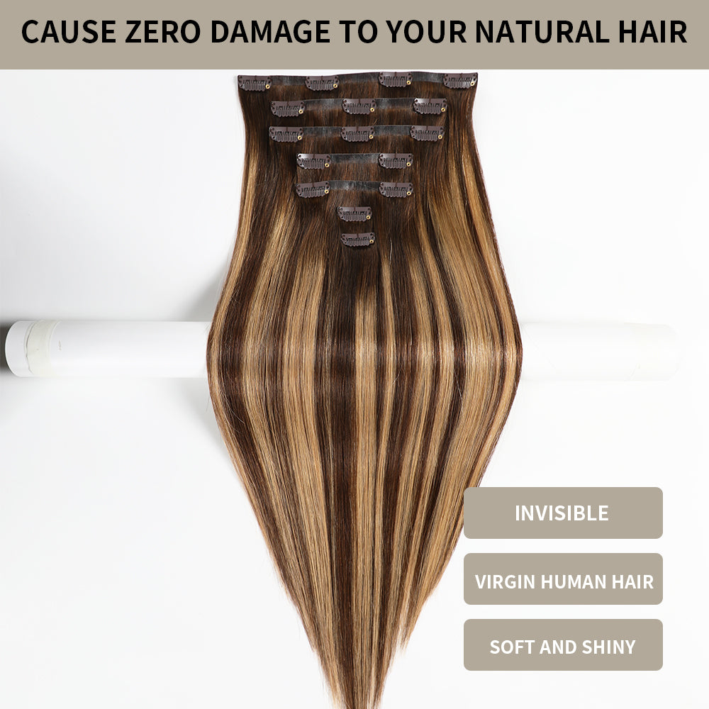 Realmhair Seamless Injected Hand-Tied Invisible Clip-ins 7Pcs 16 Clips Virgin Human Hair (#P4/27/T4)