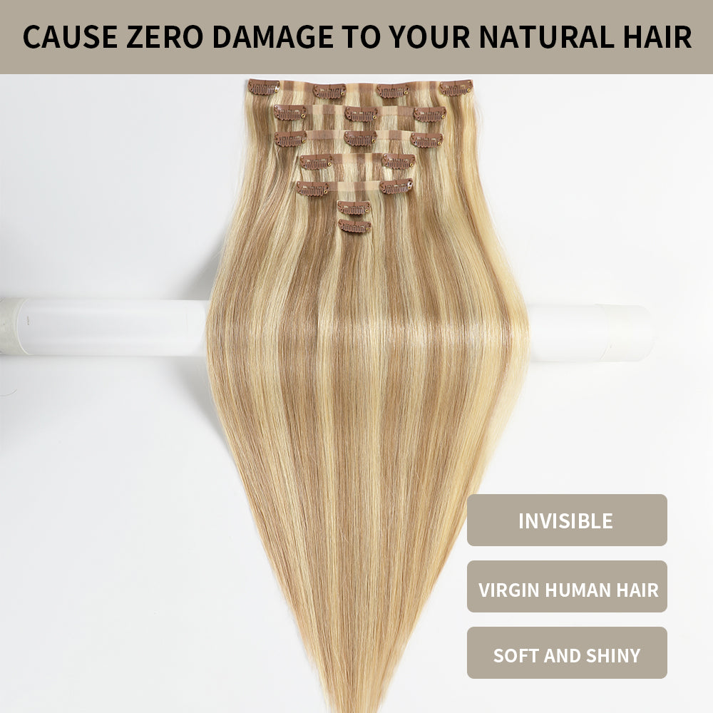 Realmhair Seamless Injected Hand-Tied Invisible Clip-ins 7Pcs 16 Clips Virgin Human Hair (#P18/613)