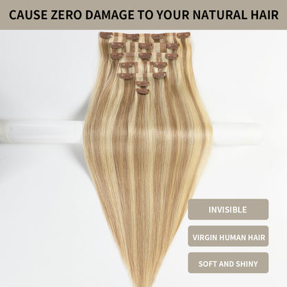 Realmhair Seamless Injected Hand-Tied Invisible Clip-ins 7Pcs 16 Clips Virgin Human Hair (#P18/613)