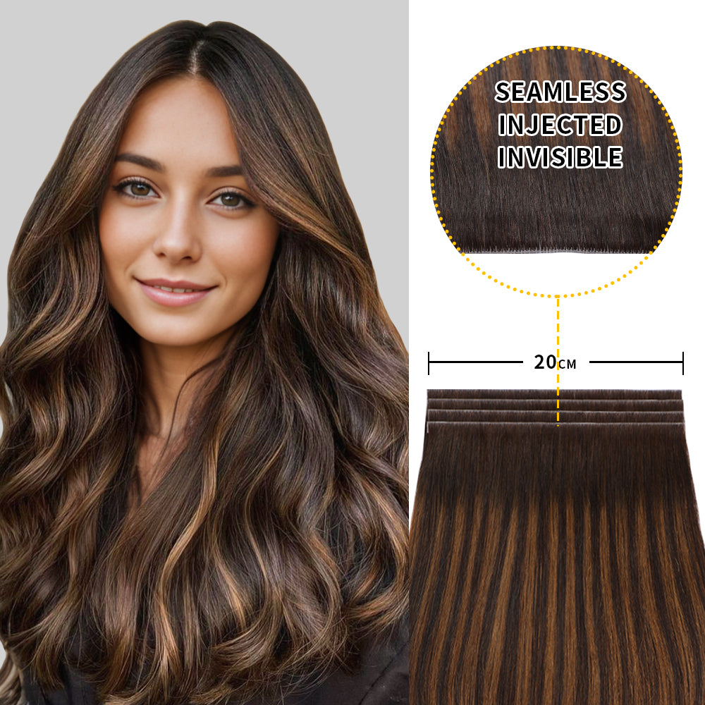 Model showcasing Realmhair 20*0.8cm long invisible tape in hair extension 4Pcs (#P2/6/T2)
