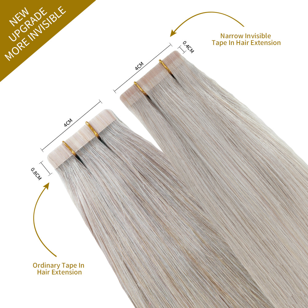 Comparison of narrow tape in hair extensions vs ordinary tape in extensions (#Silver)