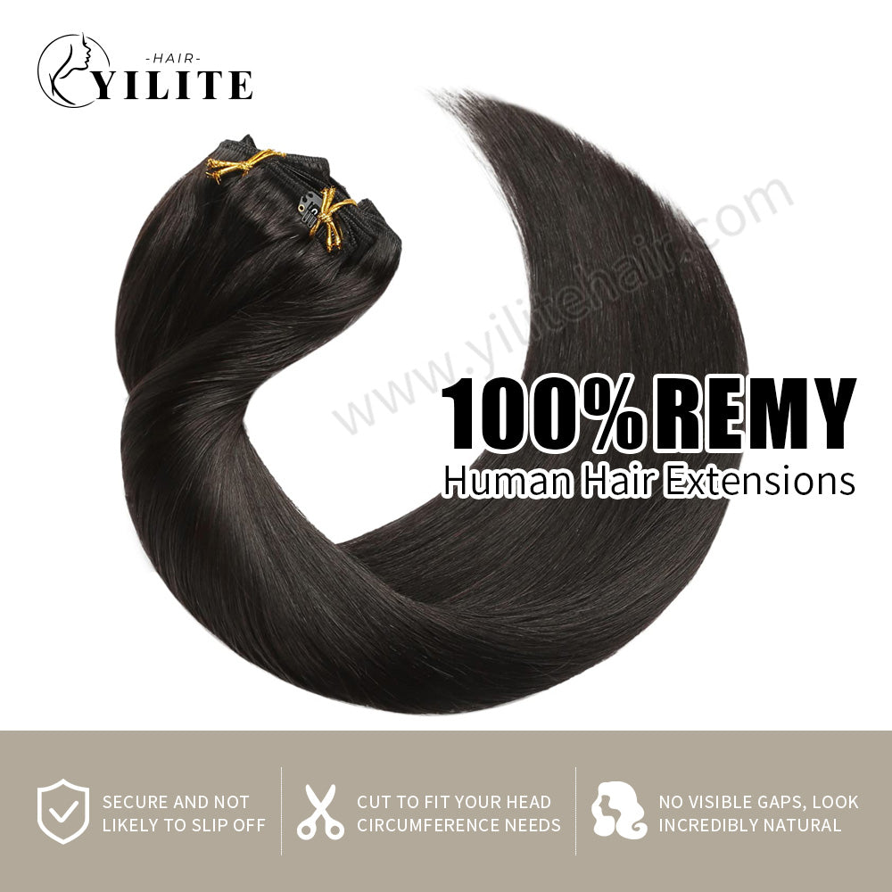 Realmhair classic clip in hair extensions Remy human hair (#1B Natural Black)