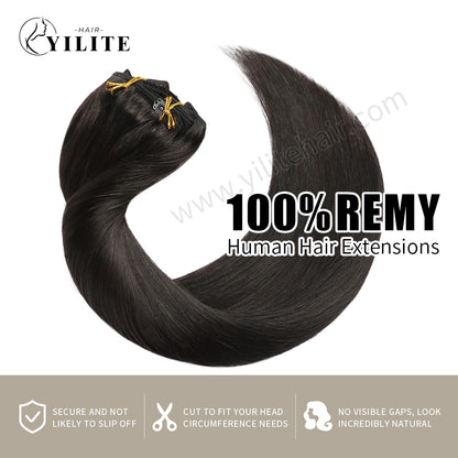 Realmhair classic clip in hair extensions Remy human hair (#1B Natural Black)
