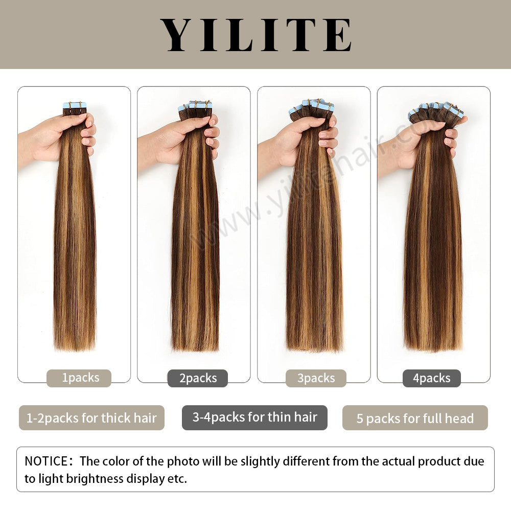 Realmhair Tape In Hair Extensions 24 Pcs Tape Ins Invisible Natural Remy Human Hair (#P6/16/T2)