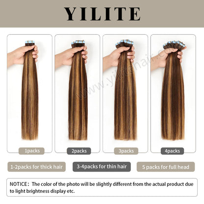 Realmhair Tape In Hair Extensions 24 Pcs Tape Ins Invisible Natural Remy Human Hair (#P6/16/T2)