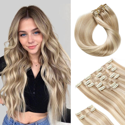 Realmhair Clip In Hair Extensions Human Hair 9Pcs 20 Clips Invisible Natural Remy Human Hair (#P18/613)