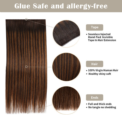 Details of Realmhair invisible tape-in extensions (#P2/6/T2): seamless tape, virgin hair, thick ends 
