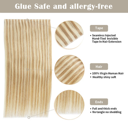Details of Realmhair invisible tape-in extensions (#P18/613 ): seamless tape, virgin hair, thick ends