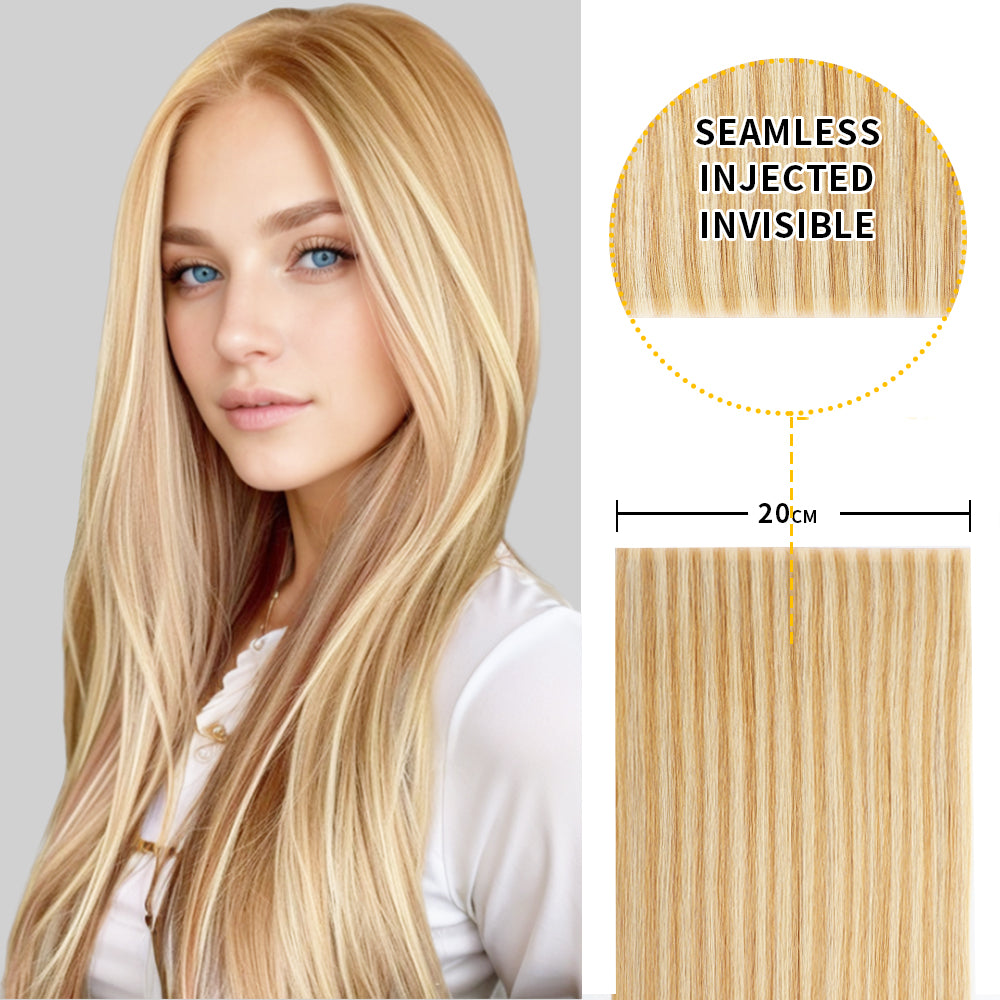 Model showcasing Realmhair 20*0.8cm long invisible tape in hair extension (#P27/613)